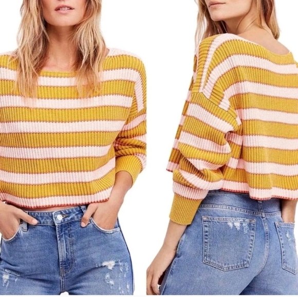 Free People Womens Just My Stripe Oversized Long Sleeve Ribbed Sweater M - Picture 1 of 14